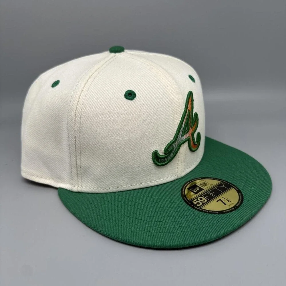 New Era 59FIFTY Fitted Hat Atlanta Braves White/Green Men's 7 1/4 – NWT
